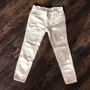 Tan Distress Boyfriend Jeans